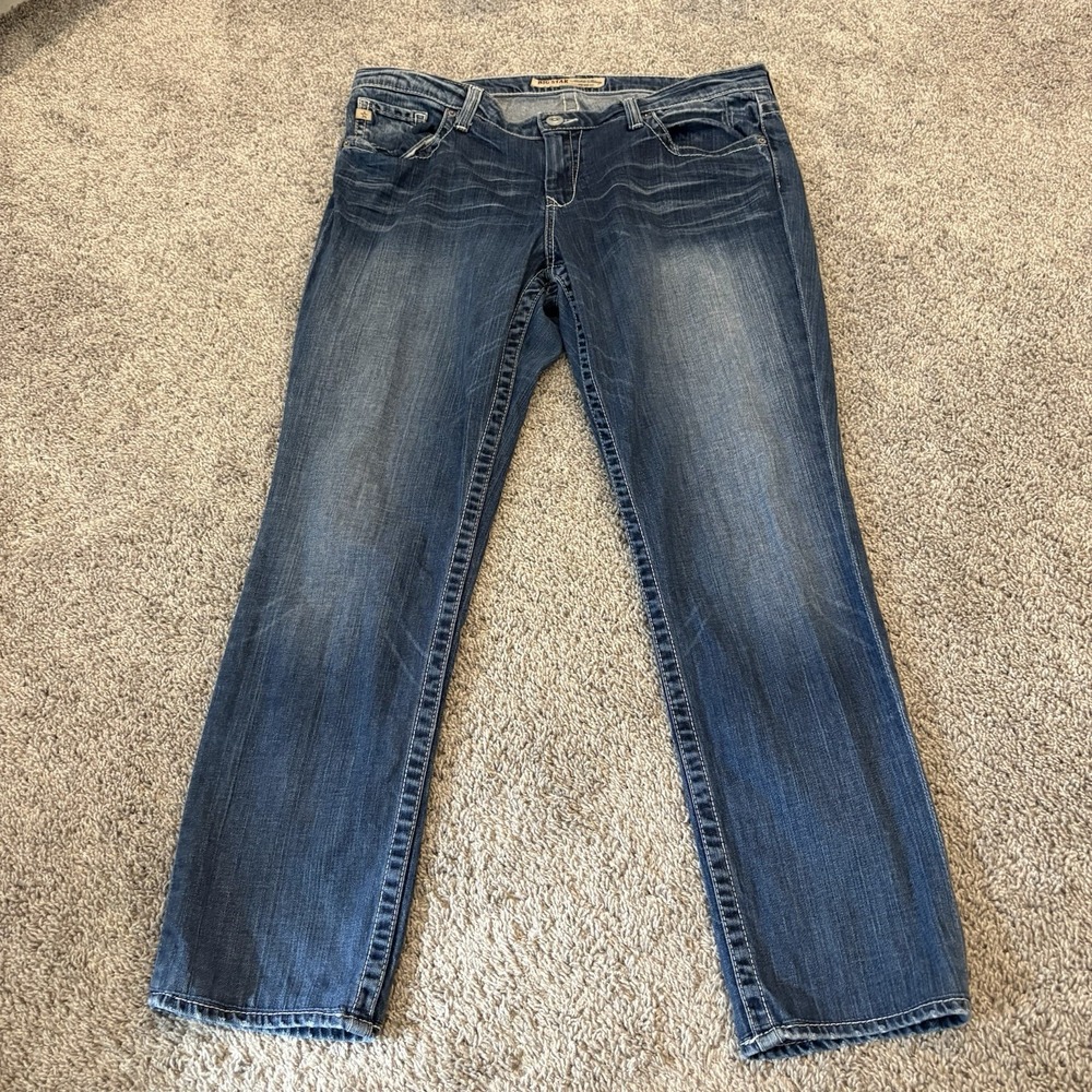 Big Star Maddie Skinny Mid Rise Fit Jeans Embroidered Rear Pockets Western 38x30